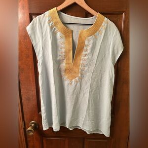 Elegant Gold and Light Blue Lightweight Ethnic Tunic. No brand or size tag.